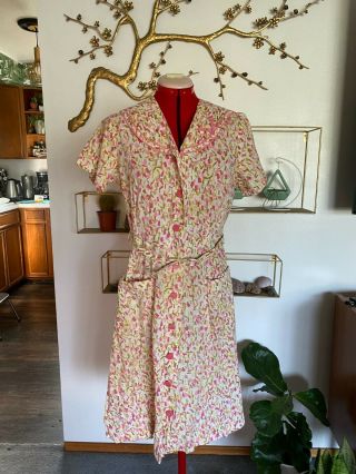 Vintage 40s 50s Kitschy Cotton Day Dress Matching Belt 33 Waist 2