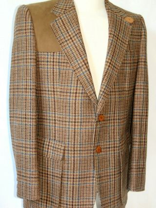 Blazer Jacket Coat Hunting Shooting Virgin Wool Tweed Suede Patch Nwot Vintage