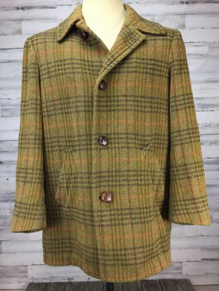 Vtg 50s Pendleton M/l Wool Plaid Quilted Lined Leather Button Heavy Over Coat