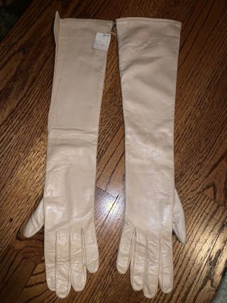 Soft Size 7.  5,  19” Vintage Beige Long Leather Opera Gloves Made In France