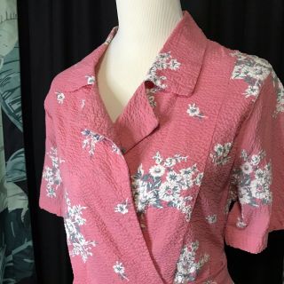 Vintage 50 ' s Pink Dress Shirtdress Wrap House Shirt Sears Women ' s L 1950s vtg 3