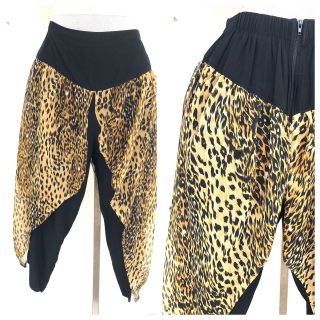 Vintage Vtg 1980s 80s Black Leopard Crop Harem Pants Capris