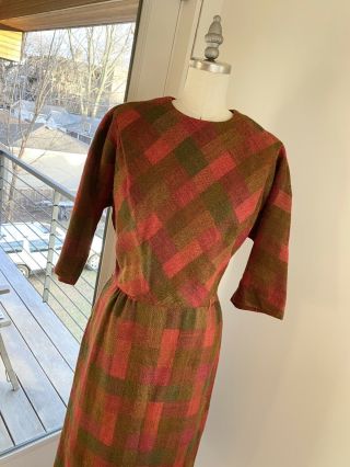 Vintage R&k Originals 1950s Wool Plaid Dress S/m 50s 60s Small