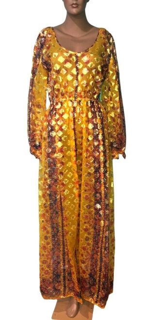 Vintage 70s Sheer Shimmery Metallic Festival Hippie Boho Dress - M/l