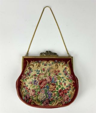 Antique Continental Petit Point Red Rose Floral Women 