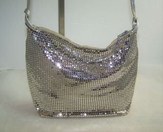 1990s Whiting And Davis Silver Chainmaile Metal Mesh Bag Crossbody Disco