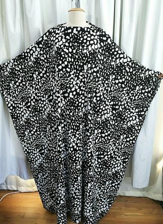 Vtg 70s Lane Bryant Black & White Abstract Dalmatian Dot 1970s Caftan Dress Os