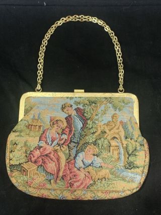 Vintage Retro Tapestry 3d Embossed Embroidered Purse Handbag Pocketbook Gold