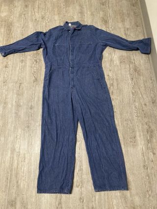 Vtg 1970s Big Ben Wrangler Blue Denim Overalls Coveralls Boiler Suit 44r Lg