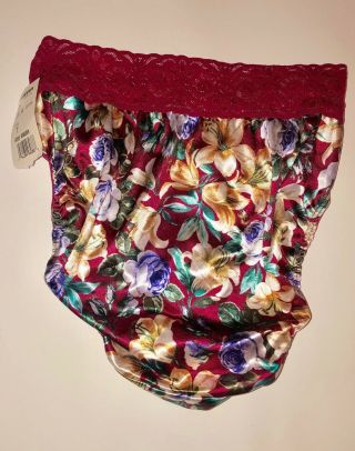 NWT VINTAGE Mervyn ' s Liquid Satin High Cut High Waisted Floral Panty Size 7 2