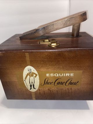 Vintage Esquire Shoe Care Chest Shoe Shine Box With Brushes and Accessories 2