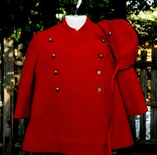 Vintage Girls Burgandy Red Wool Dress Coat & Matching Hat Size 4 F.  W.  Fischer