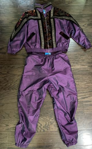 Vintage On Your Mark Nylon Windbreaker Track Suit Jacket Pants Womens Size Large