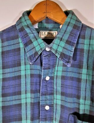 Vintage 80s 90s Ll Bean Usa Made Flannel Shirt Distressed Faded Plaid L & Tall