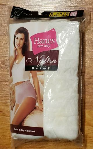 Vintage 1999 Hanes Her Way P570wh 5 Pack White Nylon Briefs Lace Trim Size 10