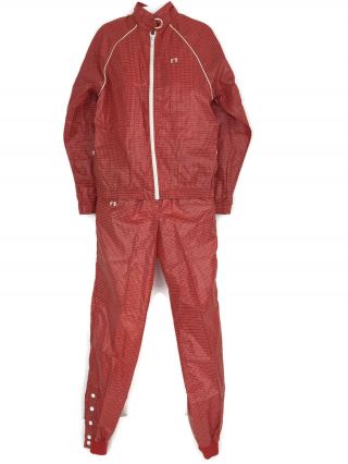 Vintage 1970s 1980s Hang Ten Red Plaid Parachute Track Suit Jogger Pants Sz S U4