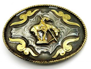 End Of The Trail Native American Indian Mexican Silver Vintage Belt Buckle