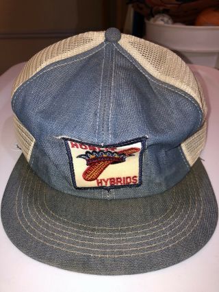 Vintage K - Brand Hoblit Hybrids Patch Mesh Denim Snapback Trucker Hat Cap Usa