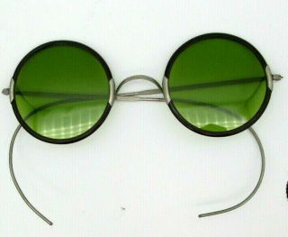 Antique Green Round Lennon Wire Metal Sunglasses No Scratches Nonprescription