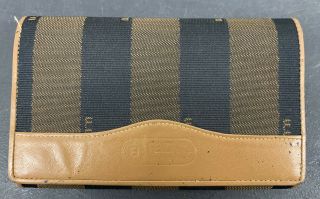 Vintage Fendi Pequin Stripe Canvas Leather Large Wallet Bill Fold