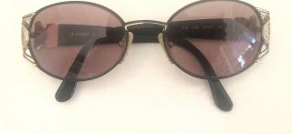 Vintage Fendi Fs 140 Onyx Black Gold Metal Oval Sunglasses Italy Frame Only