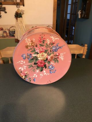 Vintage Round Hat Box 1940’s Sharp Colors Wallpaper Covered