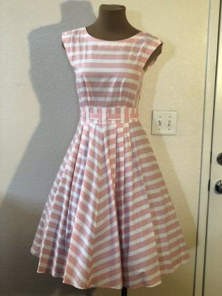 Vintage 80s Does 50’s Pink Stripped Dress Small