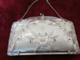 Vtg Mid Century Lucite Clear Purse Rhinestone Clutch Handbag Pocketbook Plastic