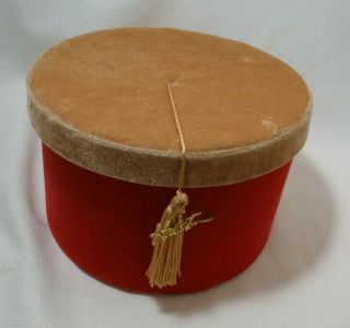 Vintage Halston Wig Or Hat Box 1960’s Red And Gold Velvet Round Box Tassel Logo