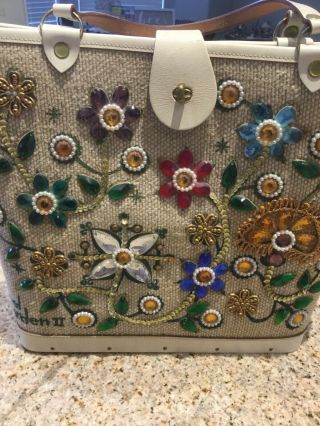 Vintage 1963 Enid Collins Of Texas Jeweled Bucket Tote Purse Jewel Garden Ii