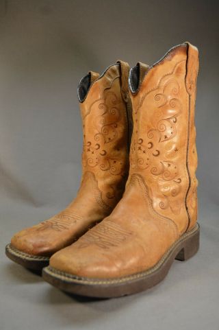 Vintage Justins Tan Mid Calf Cowboy Boot Women 