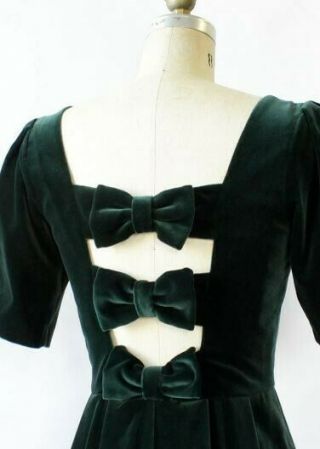Vintage 1980s Laura Ashley Black Velvet Dress (3 Bow W/ Keyholes/back Of Dress)