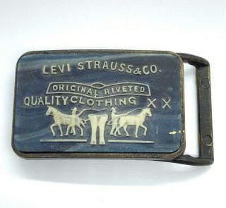 Levi Strauss And Co Belt Buckle With Blue/white Overlay