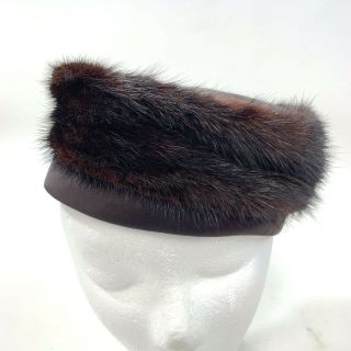 Vintage 1930s 1940s Women Dark Brown Mink Fur Pillbox Hat Mid Century Euc