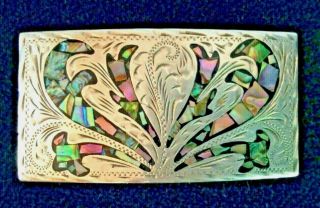 Vintage Plata De Jalisco Sterling 925 Abalone Shell Inlay Belt Buckle - Exc