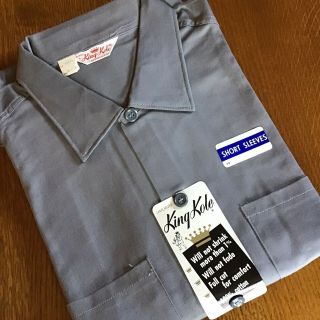 Vtg Nos 50s “king Kole”gray Twill Sanforized Short Sleeve Work Shirt Sz L 5