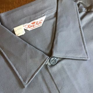VTG NOS 50s “KING KOLE”Gray Twill Sanforized Short Sleeve Work Shirt Sz L 5 2