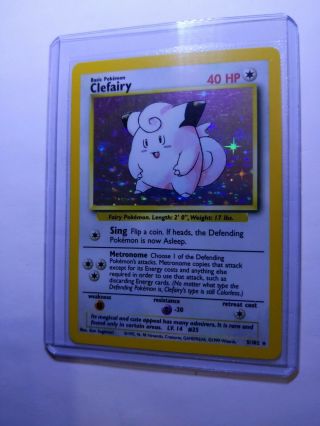 Clefairy 5/102 Base Set Unlimited Pokemon Card Near Rare Holographic 1999