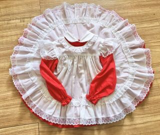Vtg Baby Girl Toddler Dress & Pinafore Christmas Holiday Party Red Ruffles 3t