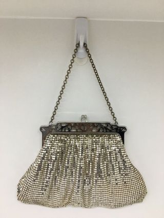 Whiting & Davis Silver Metal Mesh Fancy Evening Bag Size Small