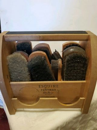 Esquire Footman Deluxe Shoe Shine Kit Tote Horsehair Brushes Vintage