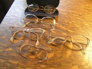 5 Pairs Antique Vintage Eye Glasses G.  F.  Shur - On,  Extra Parts & Lenses