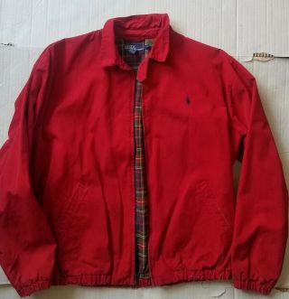 Vtg Rare 90s Polo Ralph Lauren 100 Cotton Red Zipup Plaid Interior Golf Jacket