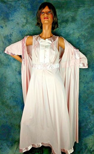 True Vintage Sears & Roebuck Sz 38 Peignoir 2 Pc Nightgown Robe Soft Pink Maxi