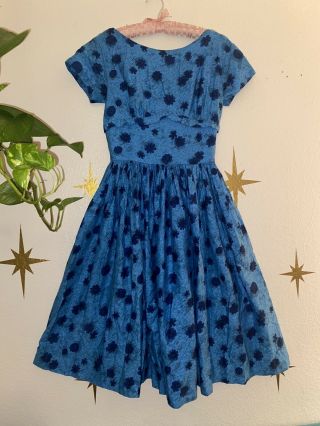 1950s Jonathan Logan Blue Floral Dress Cotton