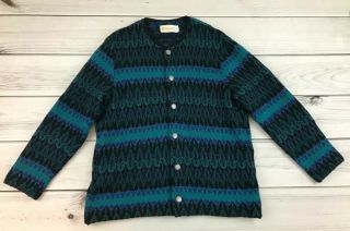 Vtg Jersey Modeller Sz L Icelandic Sweden 100 Wool Sweater Cardigan Blue Green