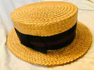 Very Rare Vintage Antique Early 1900’s Fedora Straw Skimmer / Boater Hat 2