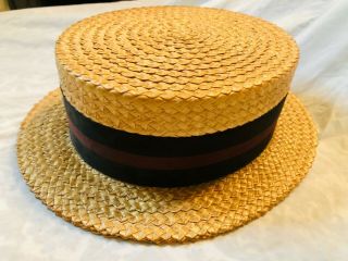 Very Rare Vintage Antique Early 1900’s Fedora Straw Skimmer / Boater Hat 3