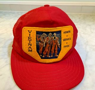 Vintage Vietnam Veteran Patch Snap Back Trucker Hat Usa Remember Pow/mia