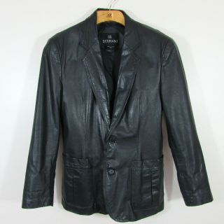 Vintage Mens Berman Black Leather Blazer Jacket - Size 40